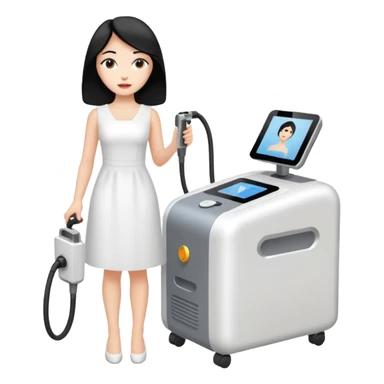 Hada con máquina de depilación láser con vestido blanco y pelo negro  sticker