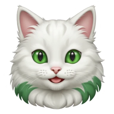 Realizar emoticonon de gato blanco con gris solo carita sonriendo muy feliz ojos grandes de color verde sticker