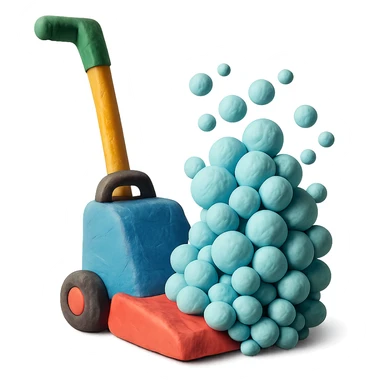 carpet shampooer with lots of playful claymation bubbles, no background sticker
