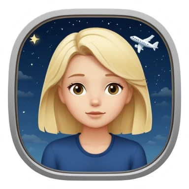 Blonde girl looking out a window at the night sky watching a plane go by sticker