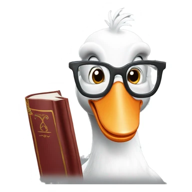 Funny goose in glasses with a book sticker