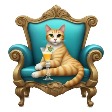 A cat lounging on a throne holding a fancy martini glass filled with milk sticker