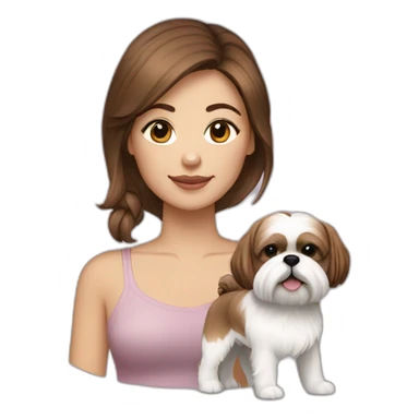 brown haired woman with light skin and a shih tzu sticker