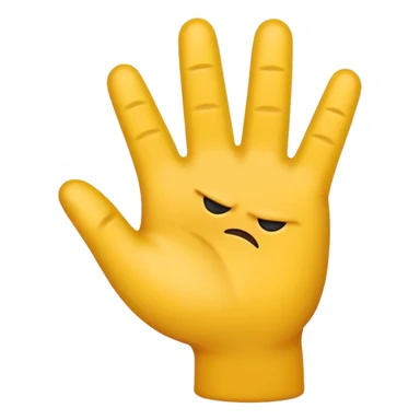 Una mano emoji amarilla al estilo de Apple iOS haciendo un gesto único: el dedo índice apuntando hacia arriba, los dedos medio y anular doblados hacia adentro, y el pulgar tocando el meñique sticker