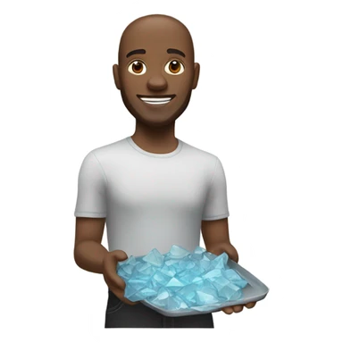 My Memoji holding a tray of broken glass shards smiling sticker