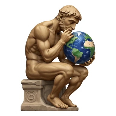 rodins sculpture the thinker but with a planet earth in its hand sticker