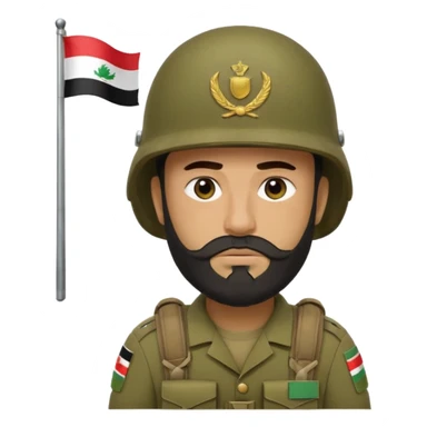 A tired, swarthy Iraqi soldier with a beard, an Iraqi flag on his helmet, a sad expression and bags under his eyes sticker