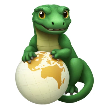 A komodo holding a world globe sticker