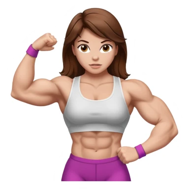 Strong muscle girl brown hair flexing white sticker