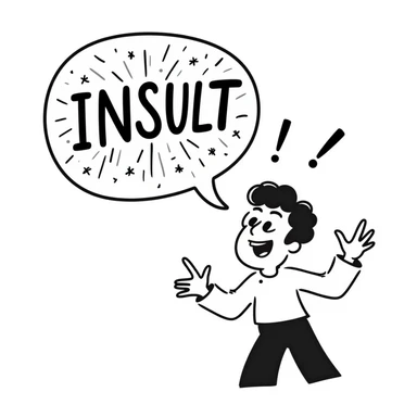 hand drawn doodle of a person shouting 'INSULT' in a chaotic speech bubble sticker