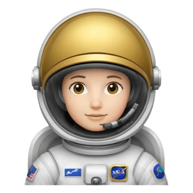 Astronaut in white EVA suit with gold visor helmet sticker