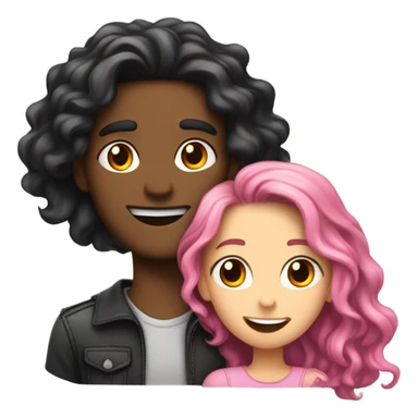make a guy and a girl, they are hugging, the girl has pink long wavy hair. The guy has black hair and light skin. They are facing each other sticker