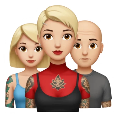 throuple blonde femaleand brunette female with bald tattooed male sticker
