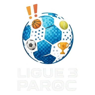 Le logo présente un ballon de football moderne, stylisé en forme de globe digital composé de petits pixels ou emojis sportifs, symbolisant l’alliance entre sport et numérique. Deux points d’exclamation "!!" dynamiques, en biais et colorés, sont placés en haut à gauche du ballon comme un emblème, évoquant l’intensité et l’enthousiasme de la ligue.

En dessous, le nom "Ligue 3 Paroc" est écrit en lettres audacieuses, avec une typographie sportive mais légèrement futuriste. Le mot "Paroc" est accompagné de son emblème discret (ex. : une petite montagne ou vague, selon l'identité visuelle de Paroc Sport). sticker