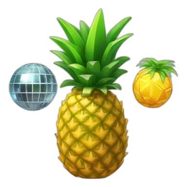 a pineapple, a robot, and a disco ball into a single, unique character. The emoji should convey a sense of futuristic tropical dance party vibes. sticker