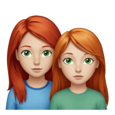Deux filles celle à gauche à les cheveux roux et la peau claire avec des tâche de rousseur et les yeux bleu vert avec un peu de toutes les couleurs la fille à sa droite est un tout petit peu plus petite à les cheveux blonds long il les yeux verts sticker