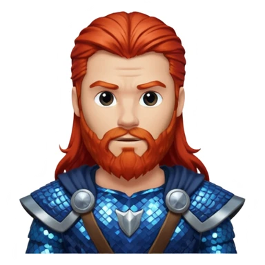 Thor, God of Thunder with long red hair and beard, blue sequin outfit sticker