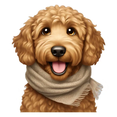 Brown golden doodle wearing a scarf smiling sticker
