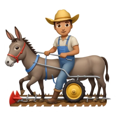 man plowing a field with a plow and a donkey, emoji style sticker