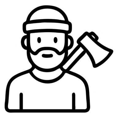 manly lumberjack with axe, simple icon style, bold outline sticker