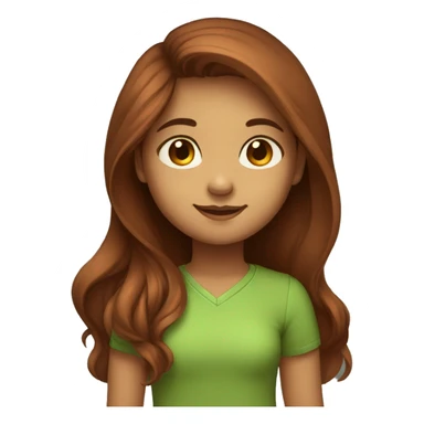 Indian girl with brown to red long hair cute round brown eyes green shirt face smiling sticker