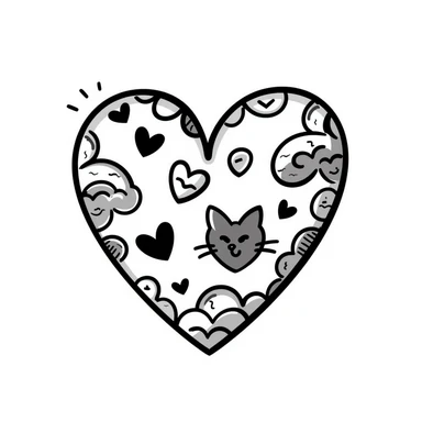 hand drawn heart with decorative elements, doodle style sticker