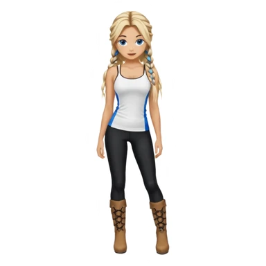Blonde balayage  With highlights long hair half braids women with blue eyes wearing White Spaghetti top and black Leggins and Boots with heels sticker