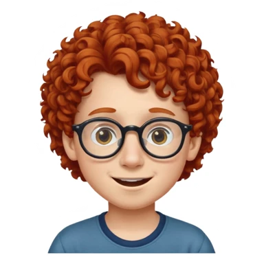 redhead kid with unique face features and very curly hair kid boy happy and big glassess and big nose sticker