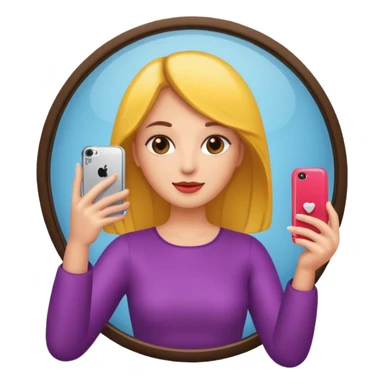 mirror woman holding her phone having selfie sticker