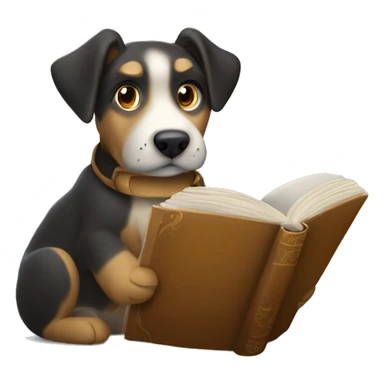 Perro leyendo un libro de una saga de fantasía  sticker