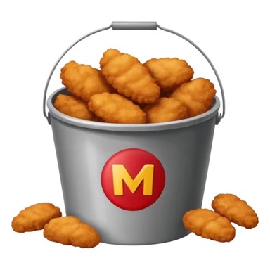 ai aik bucket banao full of nuggets and os par aik red colour ka old ma bana ha sticker