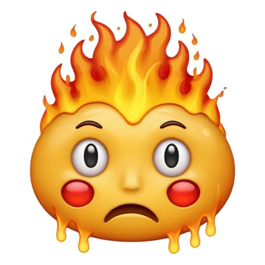sad face yellow emoji with brain in the fire sticker