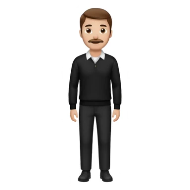 man with mustache, brown hair, 33years old, shirt, high temple Black pullover with a white shirt underneath and black fabric trousers 👕🖤👖 sticker