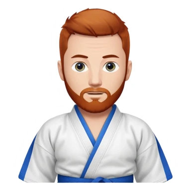 homme blanc, yeux bleu, cheveux brun très court avec barbe rousse et boucle d'oreille doré à l'oreille gauche avec kimono de jiu!jirsu sticker