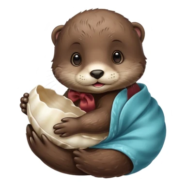 baby otter hold a shell sticker