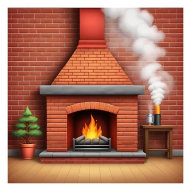 cozy red brick fireplace with a tall chimney and smoke rising from the chimney sticker