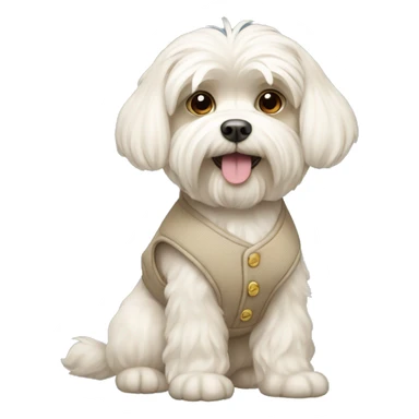 A beige Maltese dog in a vest sticker