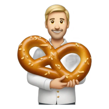 german man holding a pretzel sticker