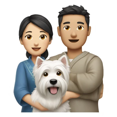 A Chinese couple with two westie dogs sticker