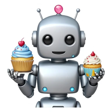 The robot is holding dessert in its hands, 3d emoji sticker