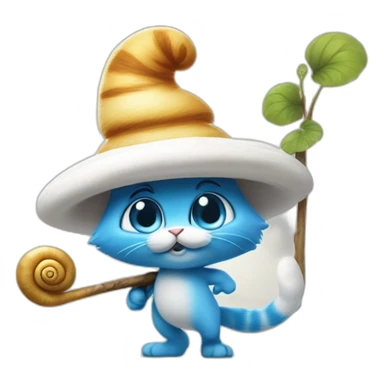 smurf cat with white hat and a snail on its back walking on the stick sticker