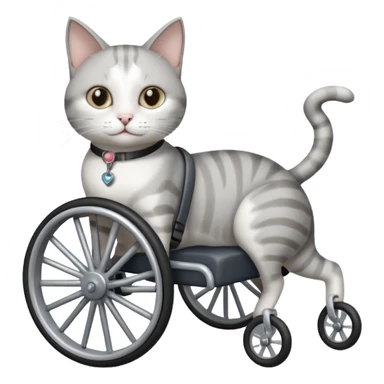 disabled grey and white cat using cat wheelchair sticker