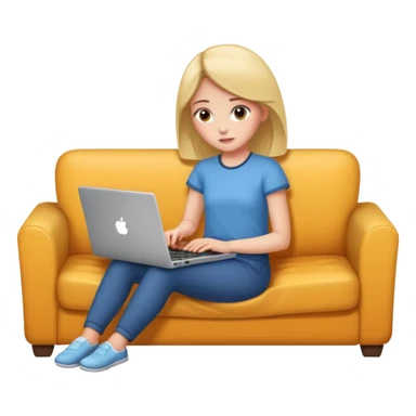 A girl is lying on the couch with a laptop, working sticker