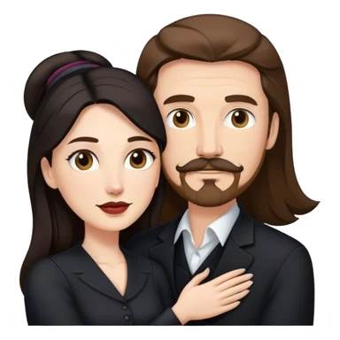 tall white man with brown hair goatee mustache embracing a pale woman with long black hair, wearing elegant clothing sticker
