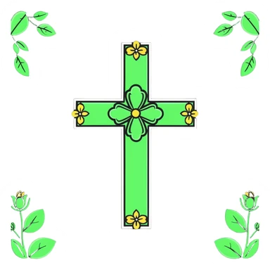 cross decorated with green flowers sticker