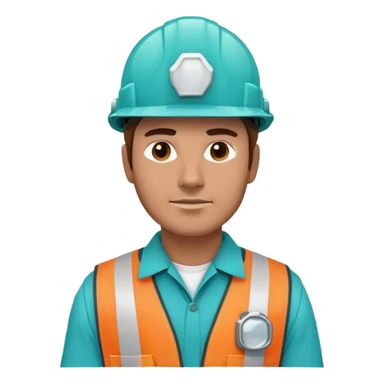 Male oil rig worker in uniform and safety helmet, cool tones with sky blue, teal green, white, and light gray sticker
