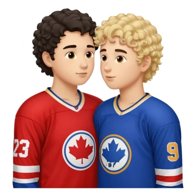 Dark hair boy hockey player kissing curly hair blonde hockey player boy sticker