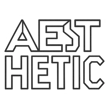 the word 'Aesthetic' in a geometric icon style, sharp edges, simple shapes sticker