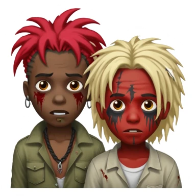 make two zombie boys, preferably black, both with dreadlocks, one with short hair, half blond and half black, and the second with long dreadlocks (up to the shoulder) with red roots and black tips  sticker