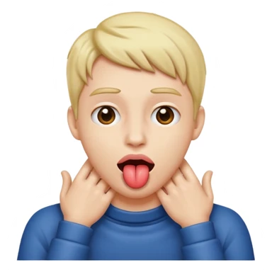 Person with their two hands around their neck, with their tongue sticking out sticker